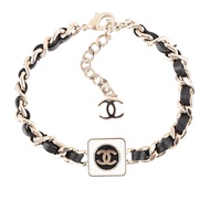 CHANEL 白色方塊CC Logo 皮穿鍊設計頸鍊_展示品（黑色/金色）_廠商直送