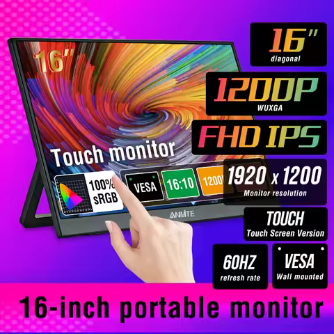 Anmite 14/16-Inch Portable Touch Monitor 1200P HDR 16:10 Low Blue Light For XBox PS4 / 5 Switch Cell