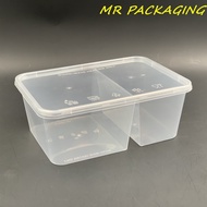 1000 DS Two 2 Compartment Rectangular Plastic Disposable Food Container [ 50sets± ] T1000DS 1000ml F