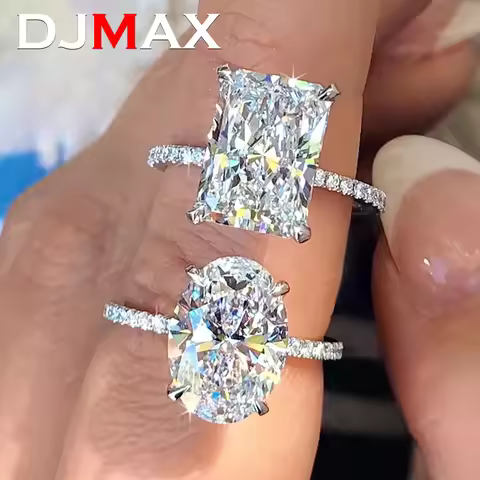 DJMAX 1-3Carat Oval/Radiant Cut D Color Moissanite Ring for Woman Original 925 Sterling Silver Engag