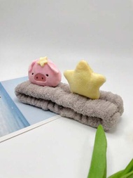 1 pieza de diadema de felpa con diseño adorable de cerdo y estrella en 3D para lavado facial, mascarilla, absorbente de humedad y suave