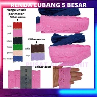 RENDA KAIN KATUN BUNGA LUBANG LOBANG 5 BESAR LEBAR 4CM 4 CM PER 1 ROLL - R-L5 BESAR 1ROL, UNGU