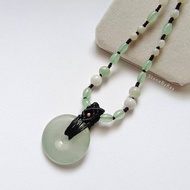 Aventurine Stone Braided Rope Necklace With Donut Aventurine+Jade