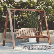 HY-# Outdoor Swing Rattan Chair Double Rocking Chair Wooden Swing Chair Courtyard Antiseptic Wood to Swing Villa Yard Gl