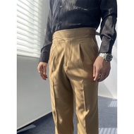 Mushen Men's Solid Color High Waist Trousers Naples Business Casual Gurkha Fashionable Commuter Temp
