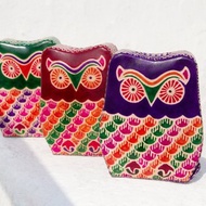 情人節禮物 手工山羊皮存錢筒 / 手繪風格皮革錢包 - 可愛動物 貓頭鷹( 紫色 / 酒紅色 / 綠色 )