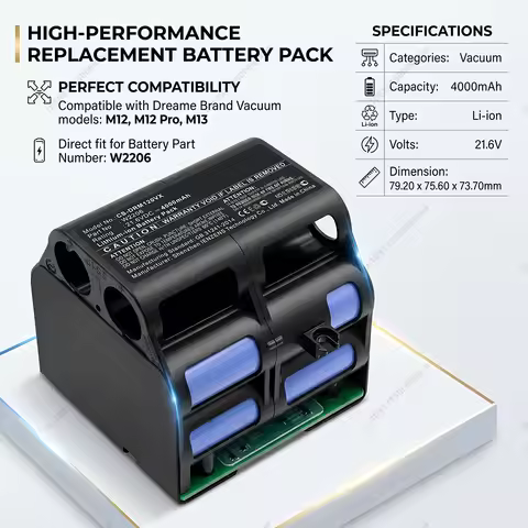 4000mAh W2206 Replacement Battery for Dreame M12 M13 H12S H20Pro Plus Mix Ultra Wet Dry Vacuum Clean