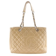 【日本直送】香奈兒 CHANEL Grand Shopping Tote 托特包 GST 菱格紋鏈帶托特包 A50995 魚子醬皮革 米白色【二手】