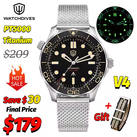Watchdives WD007 V4 42Mm 007 NTTD Titanium Watch PT5000 Automatic Mechanical Watch Sapphire Luminous
