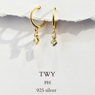 TWY Biana Huggie Earring - 925 Sterling Silver with 14k Gold vermeil and White Zircon Stone