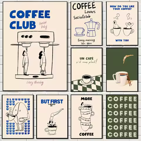 Funny Coffee Club Diver Abstract Canvas Prints Poster Modern Minimalism Art Prints Kitchen Wall Art 