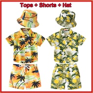 2-14Y Hawaiian Terno for Kid Boy Terno Baby Boy Outfit hawaiian Shirt top + Shorts + Hat Children Cl