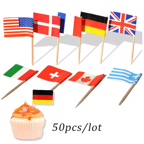 50pcs Disposable Multi National Flag Stick Cake Toper Flag Fruit Stick Cocktail Cake Steak Toothpick