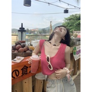 American Hot Girl Outer Wear Pink Knitted Camisole Women Summer Small Loose Casual Short Sleeveless 