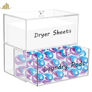 Dryer Sheet Holder with Drawer and Lid Acrylic Dryer Sheet Container 2-Tier Laundry Pod Container wi
