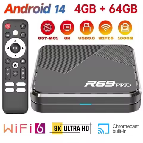 R69 PRO Ultra HD 8K Set Top Box Android 14 Allwinner H728 WiFi 6 1000M LAN Bluetooth 5.0 Home Theate