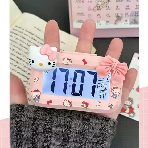 Sanrio Hello Kitty Alarm Clock Cartoon Mini Kitty Cat Noctilucent Alarms Clocks Dormitory Desktop Or
