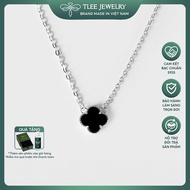 TLEE women's silver necklace with lovely black stone four-leaf clover pattern TLEE JEWELRY D0150