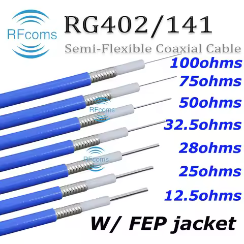 RFcoms RFS-141 Semi Flexible Coaxial Cables 141 MF402 RG402 .141'' 12.5 17 25 35 50 75 100 Ohm RF Co