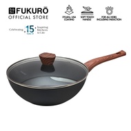 Fukuro Non-Stick Wok Pan with Lid Aluminium Core With Xylan Non-Stick Coating Wok Pan with Lid Kanze