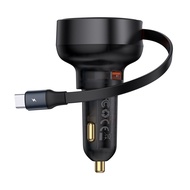 Baseus 2 in 1 Car Charger 30W Fast Charging PD 25W USB C Built-in Retractable Cable for Phone Laptop