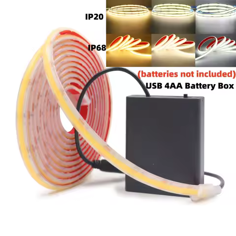 USB 4AA Battery Powered COB Led Strip 5V 320LEDs/M IP20 IP68 Waterproof Flexible Tape Ribbon 1M 2M 3