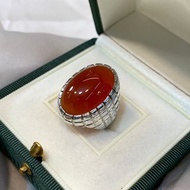 天然男士紅色瑪瑙戒指 紅色瑪瑙戒指 男士銀 925 手工戒指