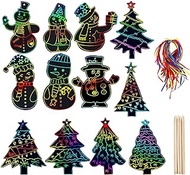 HOTHJIEE 24 Sets Christmas Scratch Paper Kit - Rainbow Arts Craft Christmas Ornament Magic Colorful Card Party Favor Art Supplies Bulk for Kids Christmas Decoration Classroom DIY Activity Game