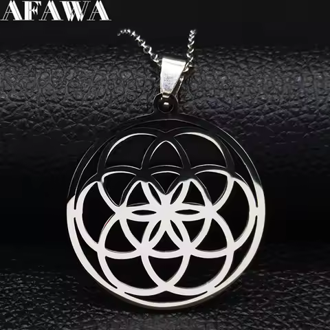 Yoga Flower of Life Stainless Steel Mandala Necklace for Women Men Sacred Geometry Seed of Life Tali