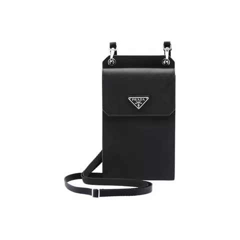 PRADA Saffiano Leather Coin Purse Camera Bag One Shoulder Crossbody Cell Phone Pouch Unisex Black 2Z