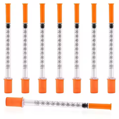 100pcs 1ml/cc 30G 8mm Disposable Sterile Orange Insulin Syringe With 5/16" Needle Individually Packe