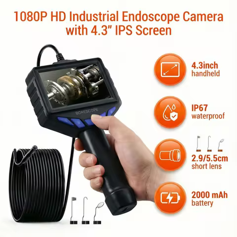 Endoscope Camera with Light, 8mm 1080P HD Borescope, IP67 Waterproof Snake Camera，Inspecting Walls, 