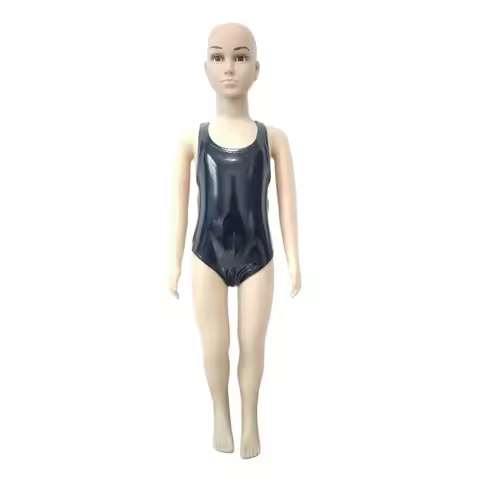 kids short Catsuit Body suit Zentai Costume PVC Leather One Piece Swimwear Swimsuit with Crotch zipp