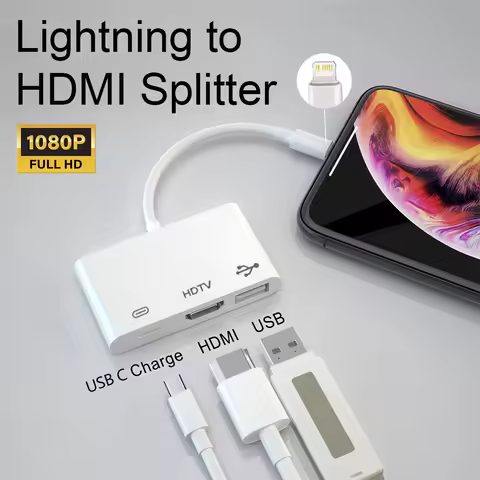 Lightning to HDMI Adapter 3 in 1 HDMI Splitter 1080P With Charging USB Camera Support USB Flash Driv