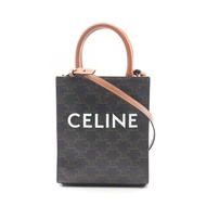 CELINE Mini Vertical Cabas Triomphe 單肩手提包，帆布皮革，黑色/棕色