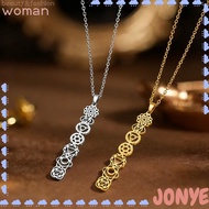 JONY 7 Chakra Pendant Necklaces, Stainless Steel Sweater Chain Chakra Flower Necklaces, Fashion Gold