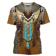 2024New Men's 3D Print Indian Style T Shirts Retro Native Americans Indian Pattern Short Sleeves Shi