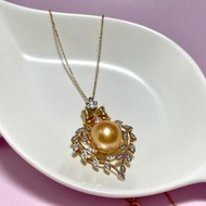 聖誕 天然海水珍珠 南洋金珠 銀鑲吊墜