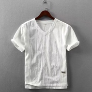 Asian Short-Sleeved Shirt Men Cotton Wide Thin Collar Split Asian Shirt Men's Country 7.19