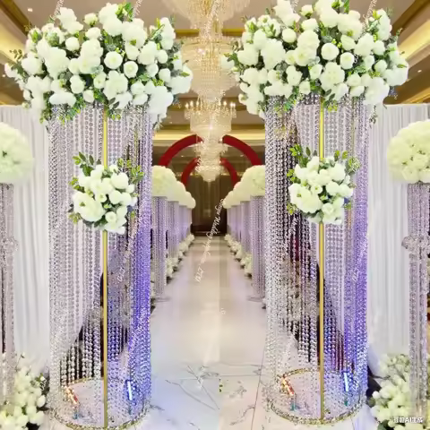 2-6pcs 200cm Wedding Arch frame Tall aisle Stand Chandelier Hanging sliver Gold Chandelier Walkway S