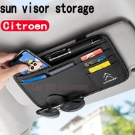 Citroen Car sun visor storage bag car magnetic glasses holder card bag leather Car large capacity st