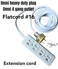 EXTENSION CORD 15 - 20 - 30 meters. FLATCORD #16. OMNI HEAVY DUTY PLUG. OMNI 4 GANG SPRING TYPE OUTL