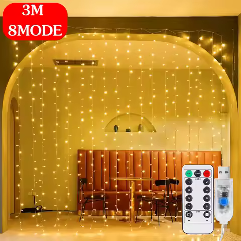 3x3m Curtain Garland on The Window USB Power Fairy Lights Festoon 300LED with Remote New Year Garlan
