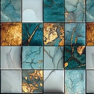 Green Peel and Stick Backsplash Wallpaper Waterproof Bathroom Wallpaper Teal Green and Gold Self Adh
