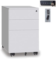 OfficeHub Steel Mobile Pedestal with Handle 2 Drawers 1 Filing FREE Pencil Tray Scratch resistant Surface Durable Wheels - Silver with Numeric Lock &amp; Master Key