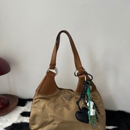 中古包 PRADA 普拉達 經典輕盈棕色 拼皮 尼龍肩背包