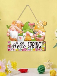 1入組「hello Spring」木質懸掛牌,適用於家居裝飾,花卉木質門牌,適用於春季農舍門廊庭院裝飾,11*10.4英寸
