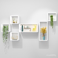 Wall-Mounted Solid Wood Bookshelf Wall-Mounted Shelf Living Room TV Background Wall-Mounted Wall Shelf Wall Cabinet Whit