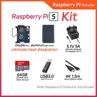 Pi5 PREMIUM Cooling Kit: Aluminum Case - Dual Fans + 27W PD PSU + 64GB MicroSD & USB 3.0 Reader + 4K