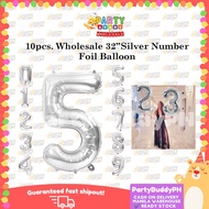 10pcs 32inch Silver Number Foil Balloon Birthday Anniversary Foil Balloon PartybuddyPH